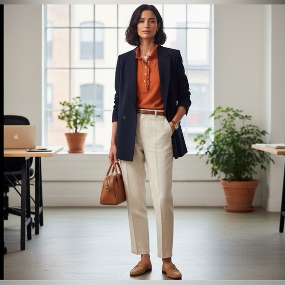 Tory Burch Orange Ruffle Knit Short Sleeve Shirt Sz Lg Office Business Casual - Picture 1 of 5